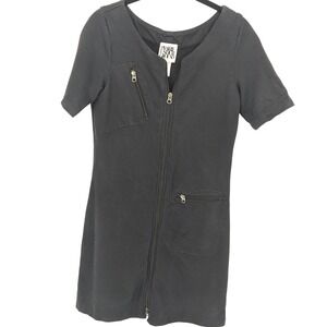 Prairie Underground Organic Cotton Mini Dress Womens XS Black Zip Front Pockets‎